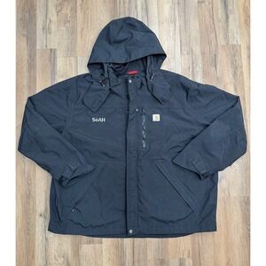 Carhartt Black Hooded Work Jacket 2XL Storm Defender Waterproof Coat